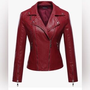 Women’s Faux Leather moto Jacket Red L